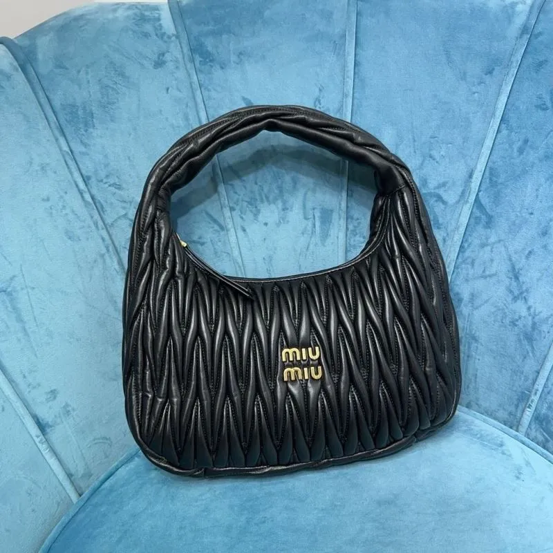Miu Miu Black Pleated Hobo Bag 162