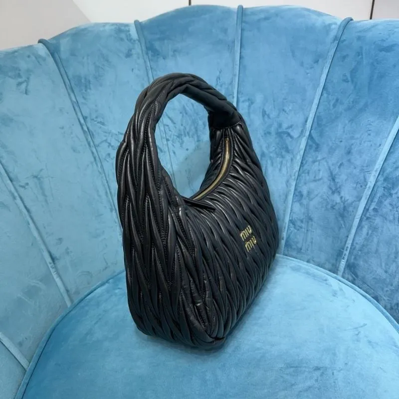 Miu Miu Black Pleated Hobo Bag 162 - Image 3