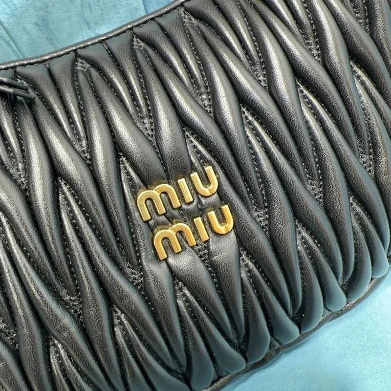 Miu Miu Black Pleated Hobo Bag 162 - Image 4