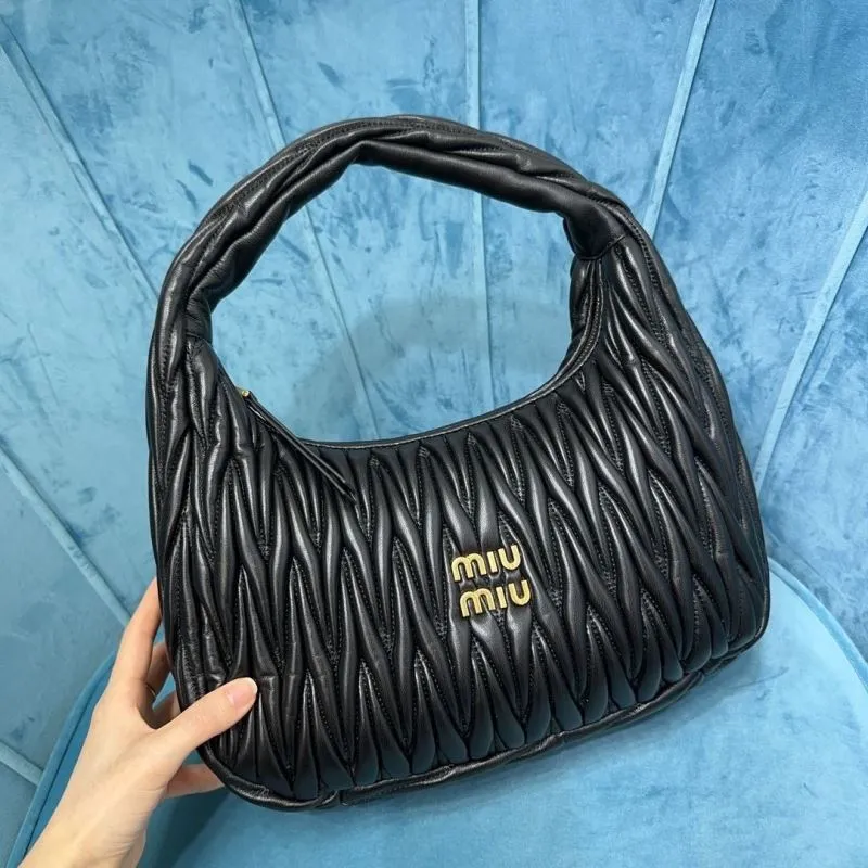 Miu Miu Black Pleated Hobo Bag 162 - Image 6