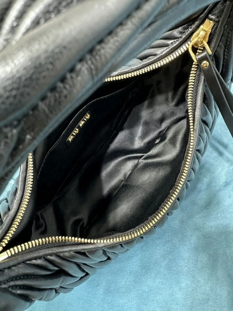 Miu Miu Black Pleated Hobo Bag 162 - Image 7