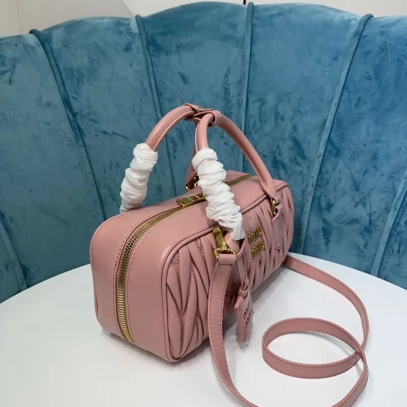 MIU MIU Pink Matelasse Top Handle Crossbody Bag - Image 3