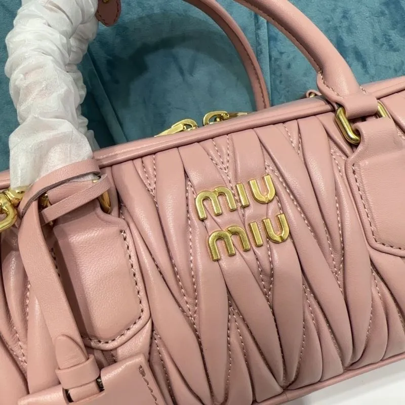 MIU MIU Pink Matelasse Top Handle Crossbody Bag - Image 4