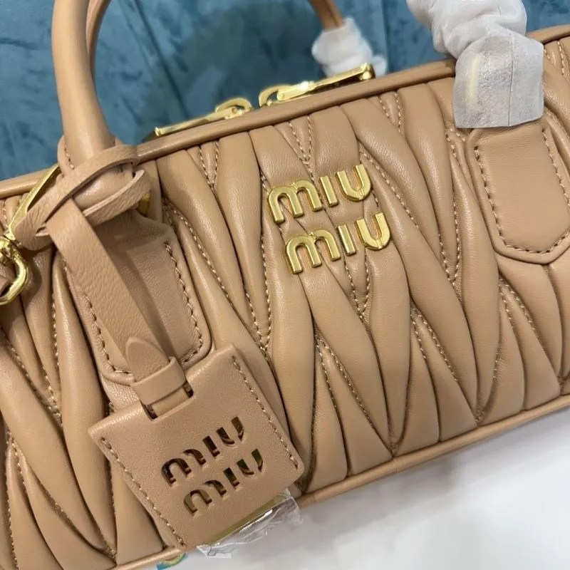 MIU MIU Beige Matelasse Top Handle Crossbody Bag - Image 4
