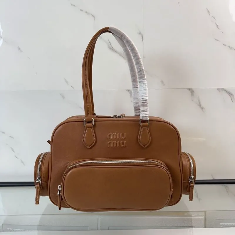 Alternative view of MIU MIU Brown Leather Top Handle Bag with Mini Pouch