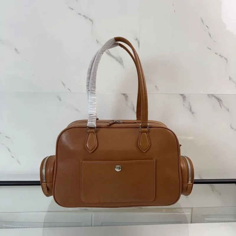 MIU MIU Brown Leather Top Handle Bag with Mini Pouch - Image 3