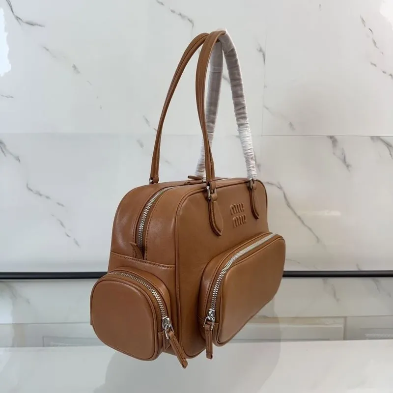 MIU MIU Brown Leather Top Handle Bag with Mini Pouch - Image 4