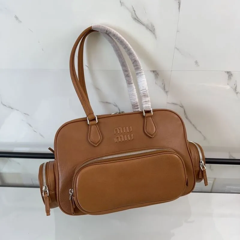 MIU MIU Brown Leather Top Handle Bag with Mini Pouch - Image 6