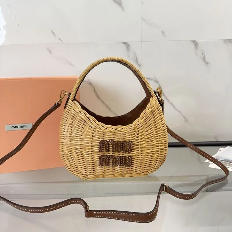 Miu Miu Wicker Top Handle Crossbody Bag