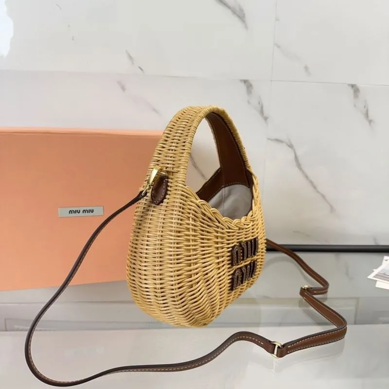 Miu Miu Wicker Top Handle Crossbody Bag - Image 3