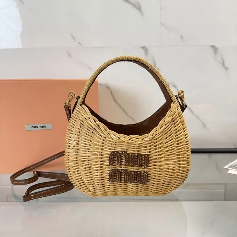 Miu Miu Wicker Top Handle Crossbody Bag - Image 9
