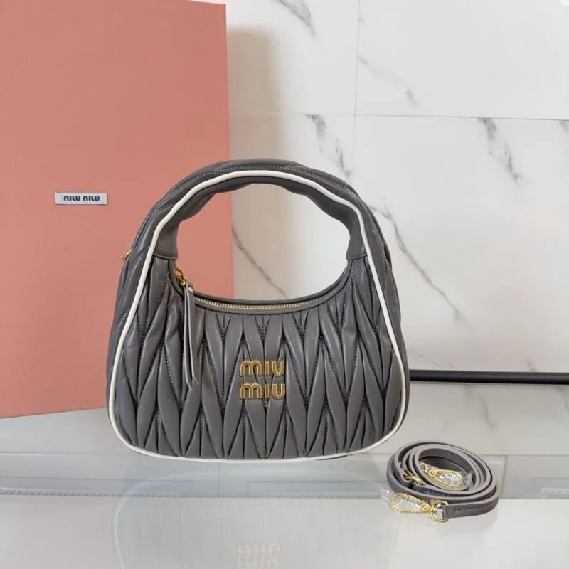 Miu Miu Gray Matelasse Hobo Handbag with Shoulder Strap