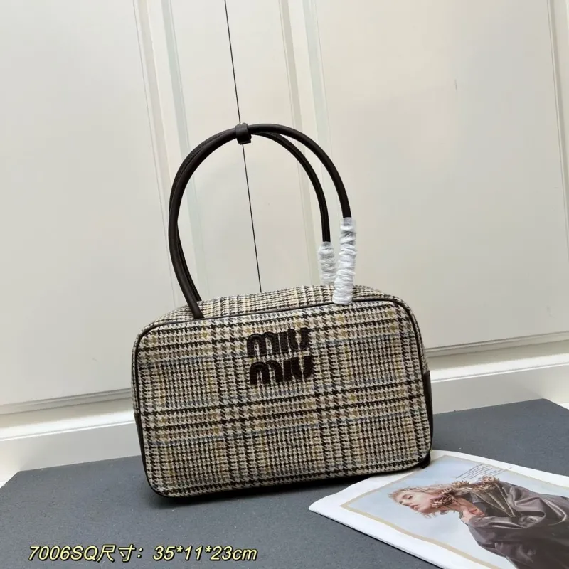 MIU MIU Houndstooth Top Handle Bag 7006SQ 35x11x23cm
