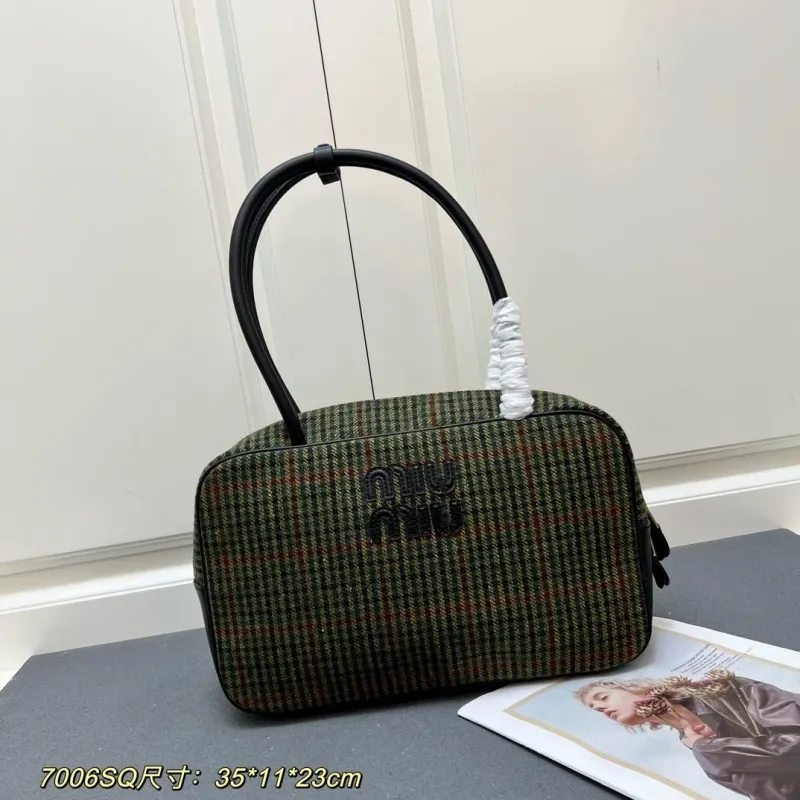 MIU MIU 7006SQ Green Plaid Top Handle Bag