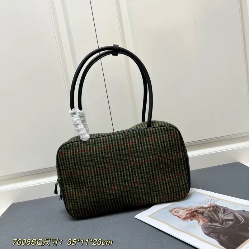 MIU MIU 7006SQ Green Plaid Top Handle Bag - Image 3