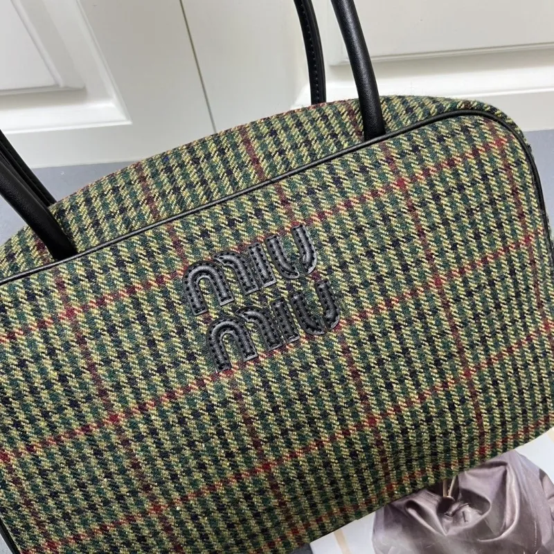 MIU MIU 7006SQ Green Plaid Top Handle Bag - Image 6