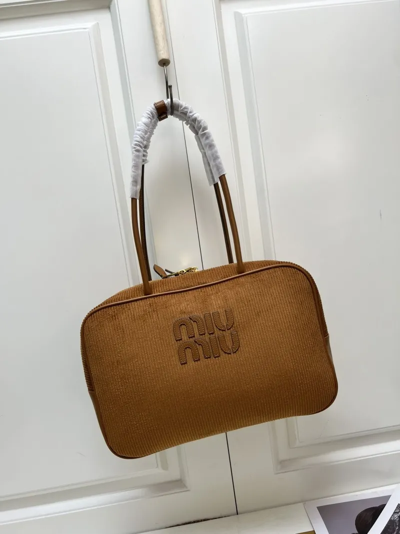 MIU MIU Brown Corduroy Top Handle Bag 206
