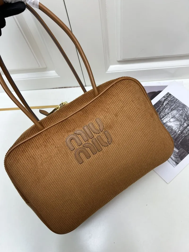 MIU MIU Brown Corduroy Top Handle Bag 206 - Image 4