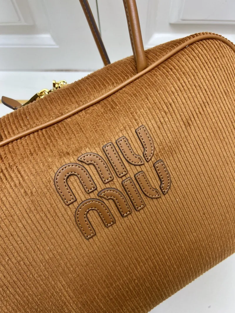 MIU MIU Brown Corduroy Top Handle Bag 206 - Image 5