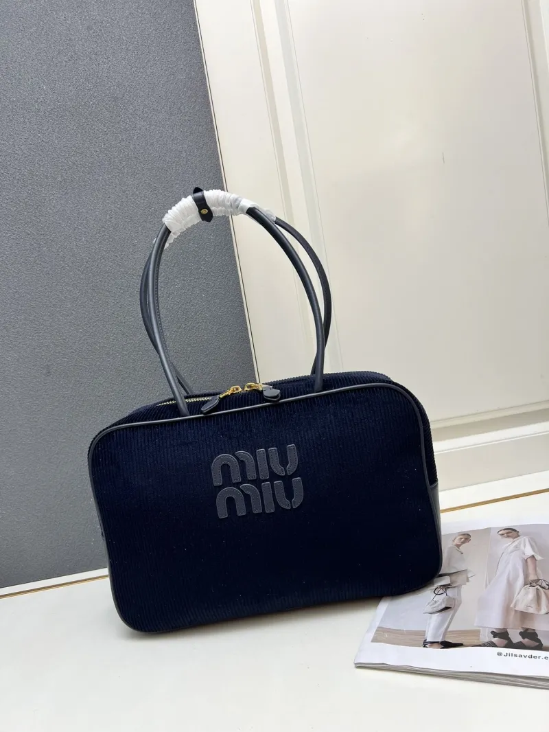 Miu Miu Navy Corduroy Top Handle Bag 207