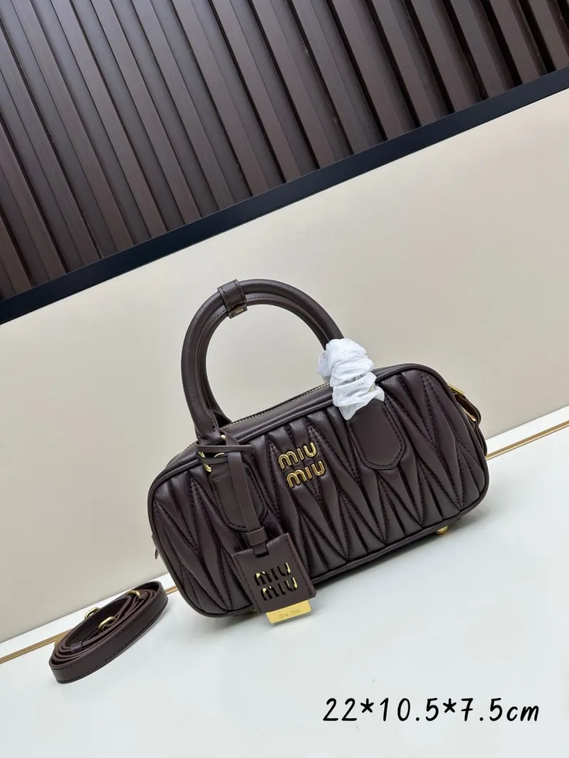 MIU MIU Dark Brown Matelassé Top Handle Crossbody Bag