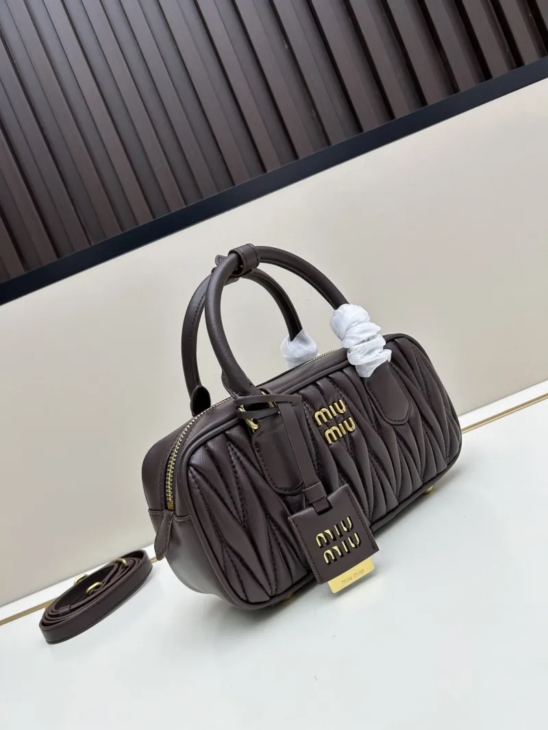 Alternative view of MIU MIU Dark Brown Matelassé Top Handle Crossbody Bag
