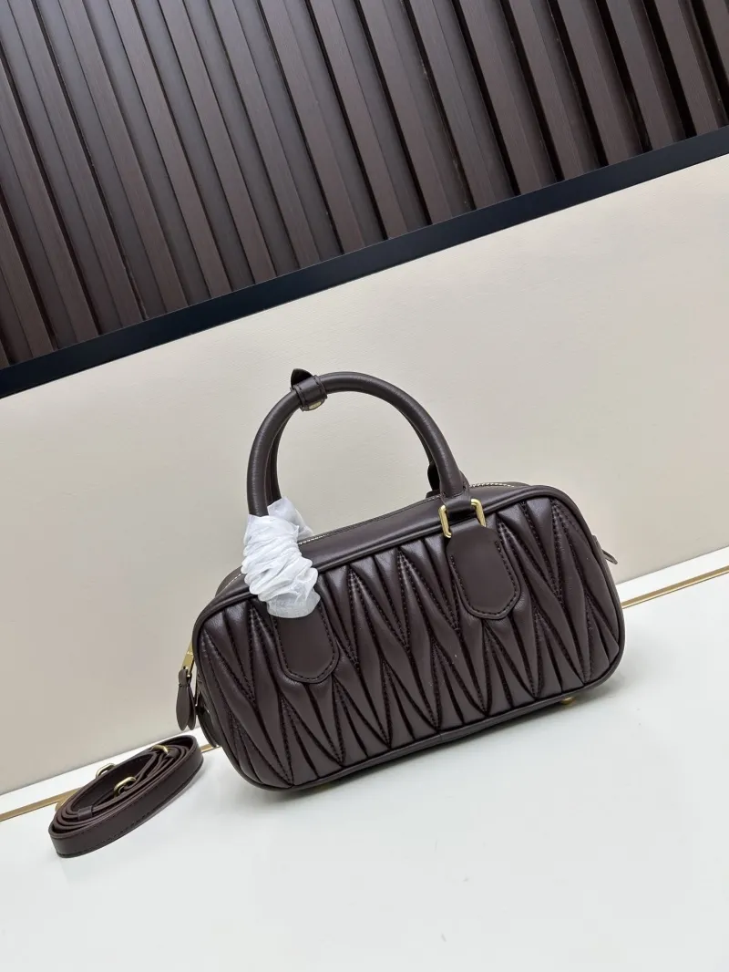 MIU MIU Dark Brown Matelassé Top Handle Crossbody Bag - Image 3