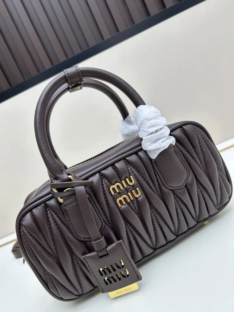 MIU MIU Dark Brown Matelassé Top Handle Crossbody Bag - Image 4