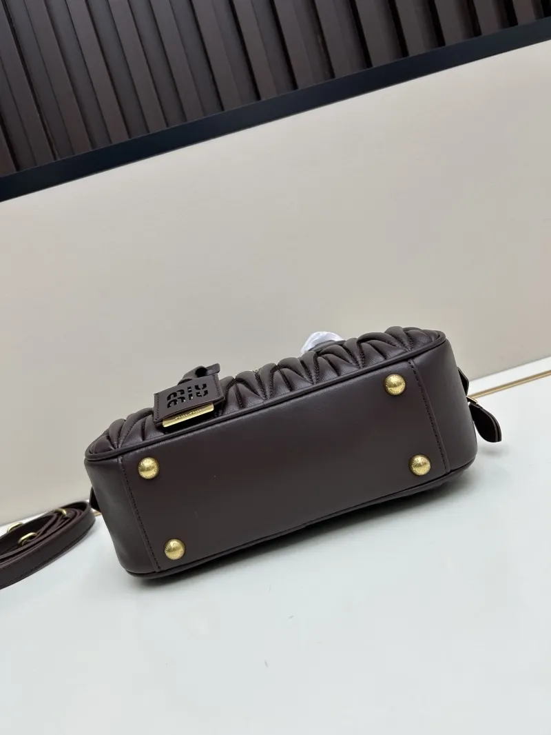 MIU MIU Dark Brown Matelassé Top Handle Crossbody Bag - Image 5