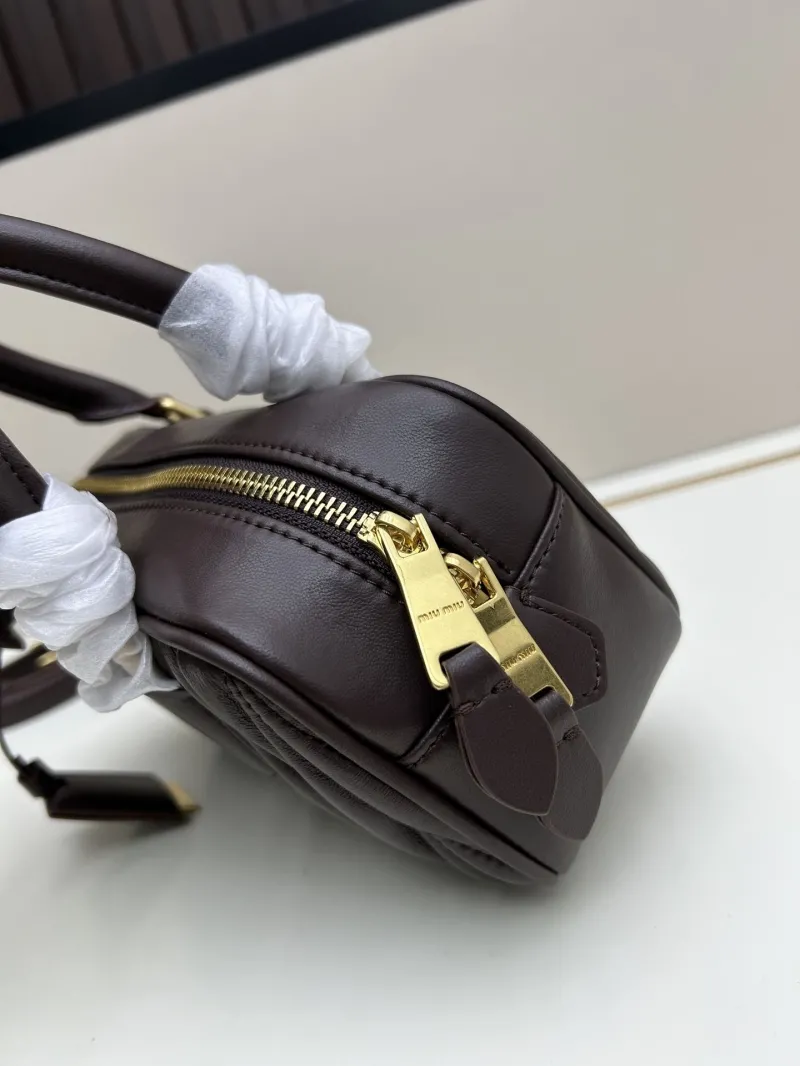 MIU MIU Dark Brown Matelassé Top Handle Crossbody Bag - Image 6