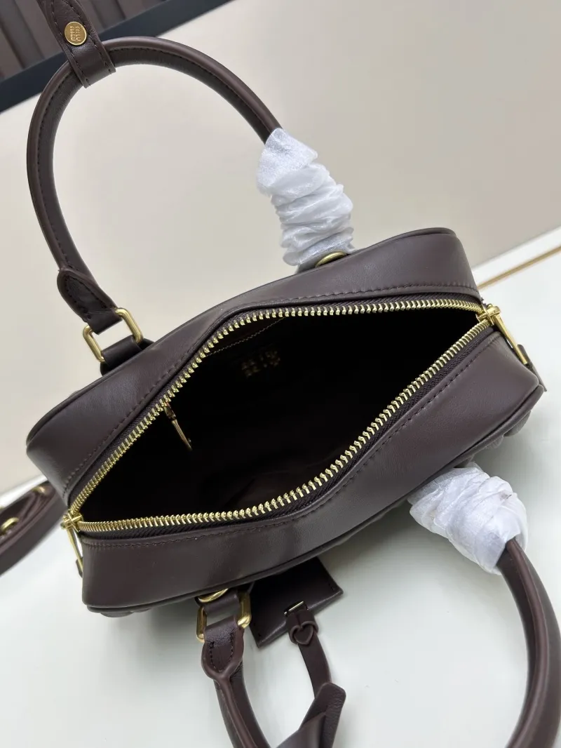 MIU MIU Dark Brown Matelassé Top Handle Crossbody Bag - Image 7