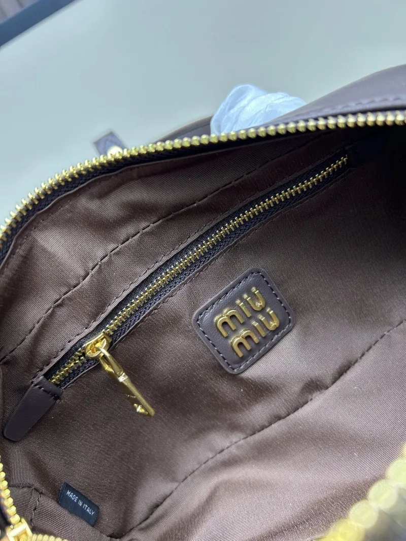 MIU MIU Dark Brown Matelassé Top Handle Crossbody Bag - Image 8
