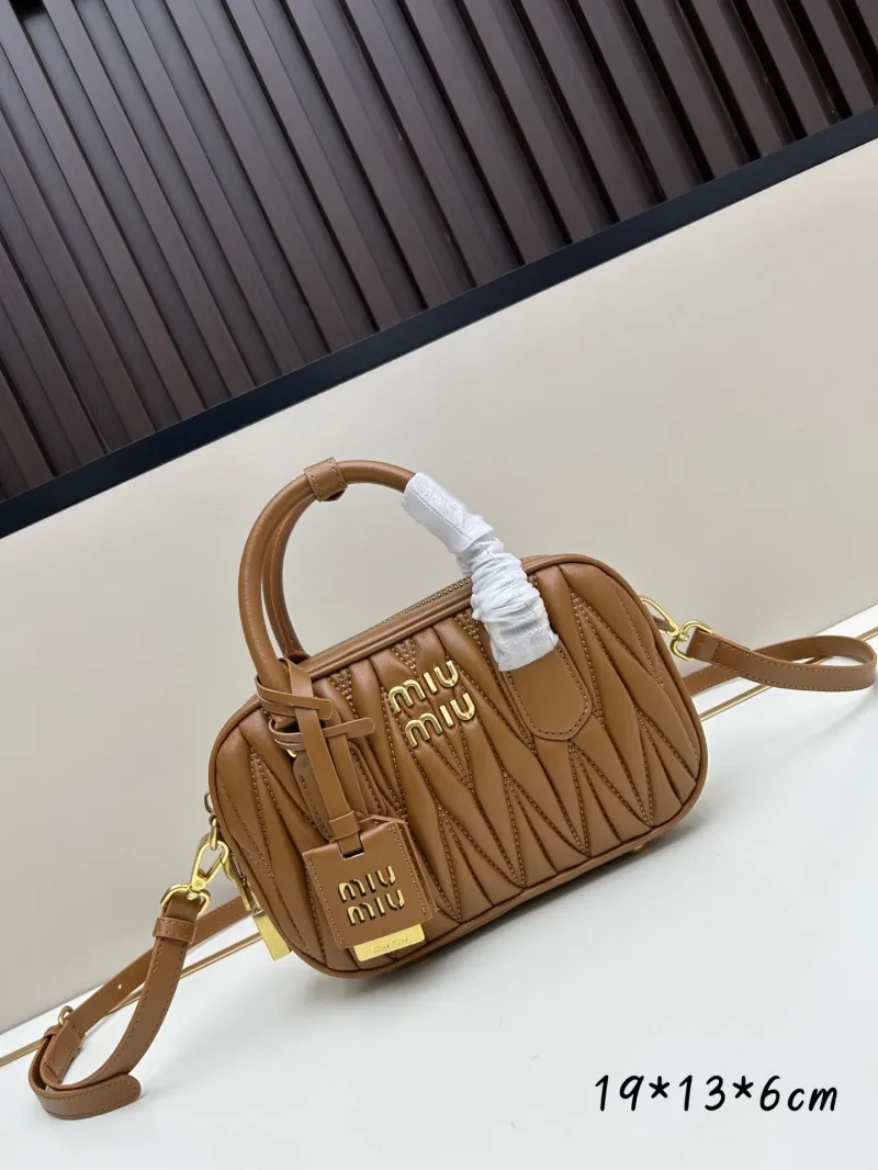 MIU MIU Brown Matelasse Top Handle Crossbody Bag