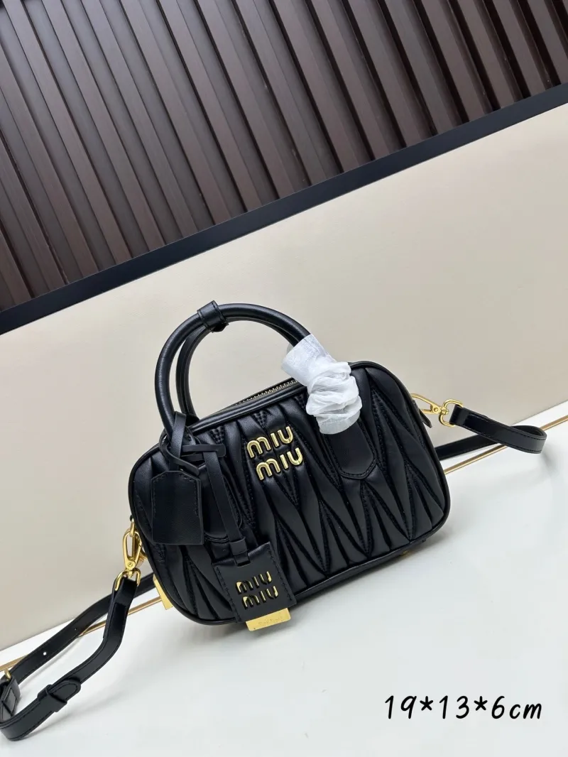 MIU MIU Black Matelassé Top Handle Crossbody Bag