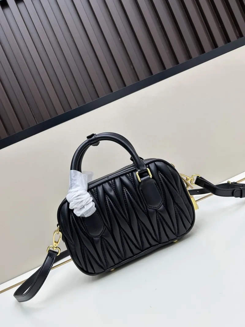 MIU MIU Black Matelassé Top Handle Crossbody Bag - Image 3