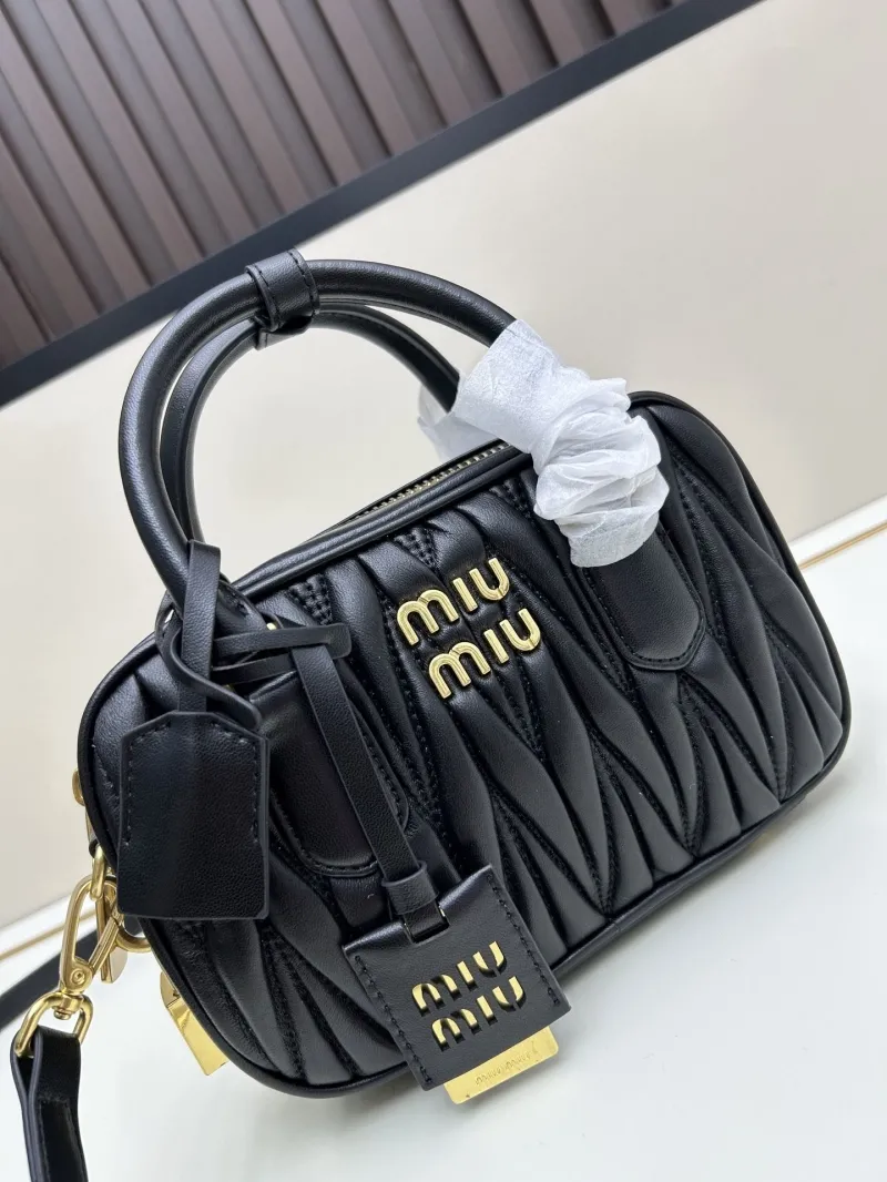 MIU MIU Black Matelassé Top Handle Crossbody Bag - Image 4