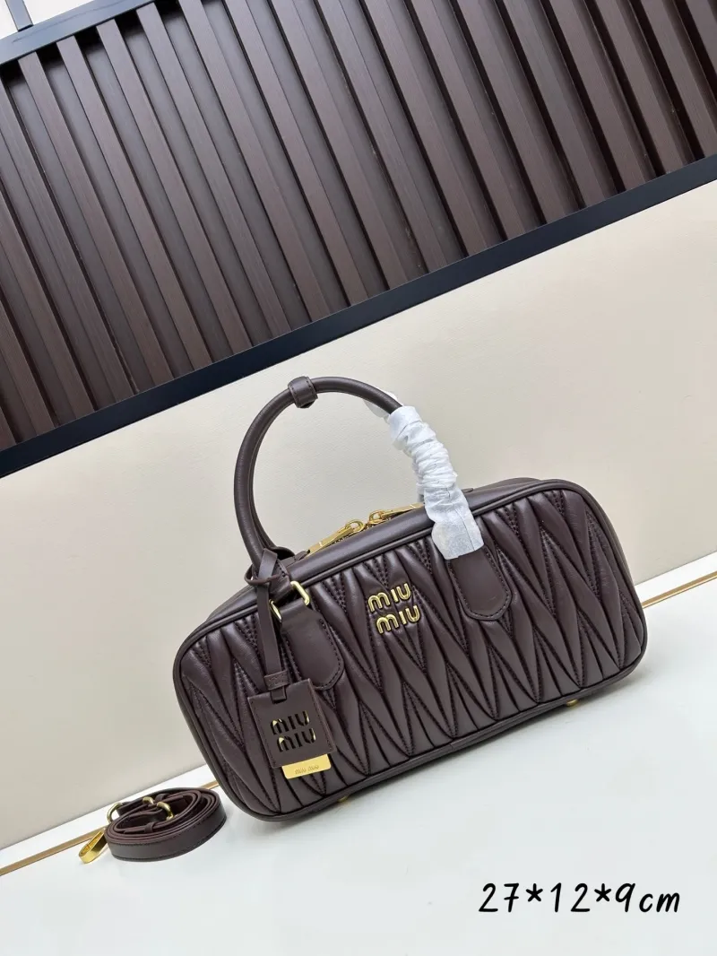 MIU MIU Brown Leather Top Handle Bag 27x12x9cm