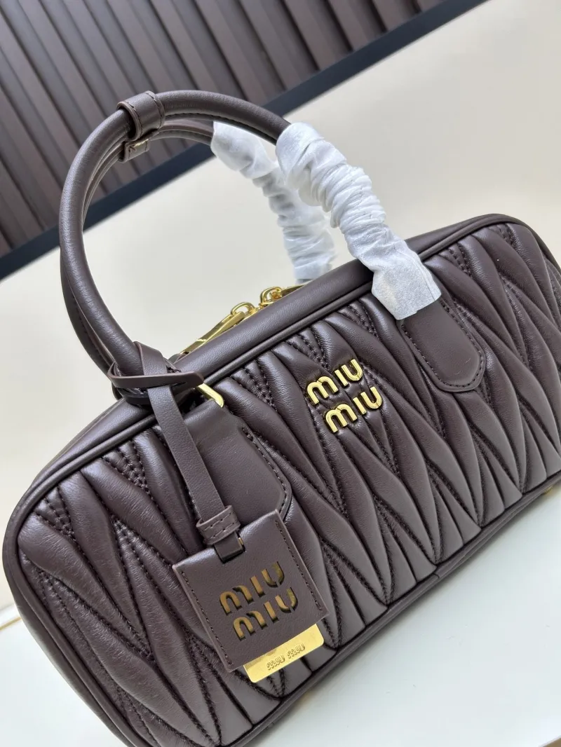 MIU MIU Brown Leather Top Handle Bag 27x12x9cm - Image 4