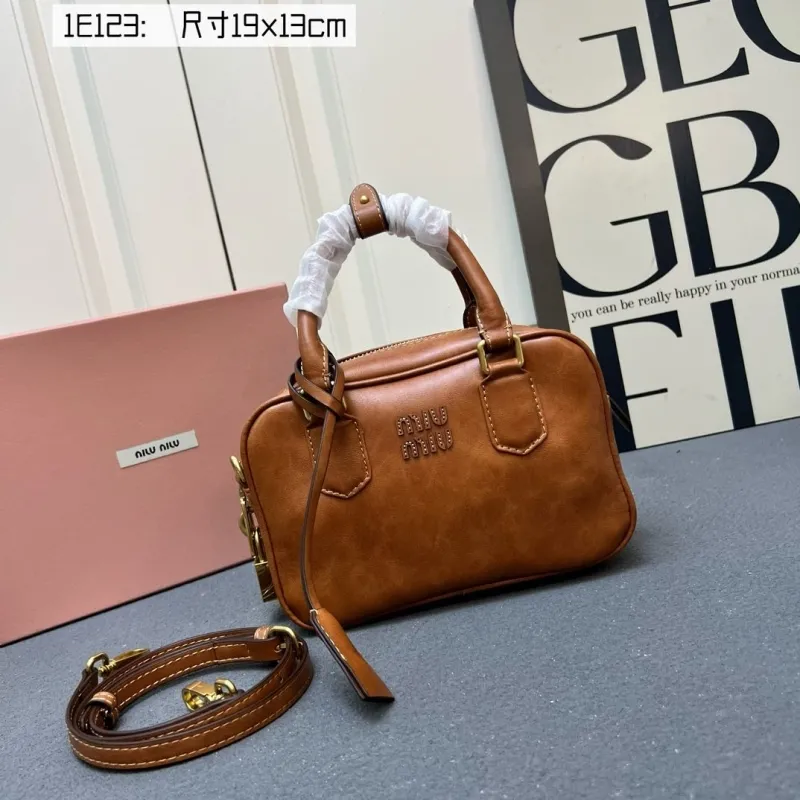 MIU MIU Brown Leather Top Handle Crossbody Bag 1E123