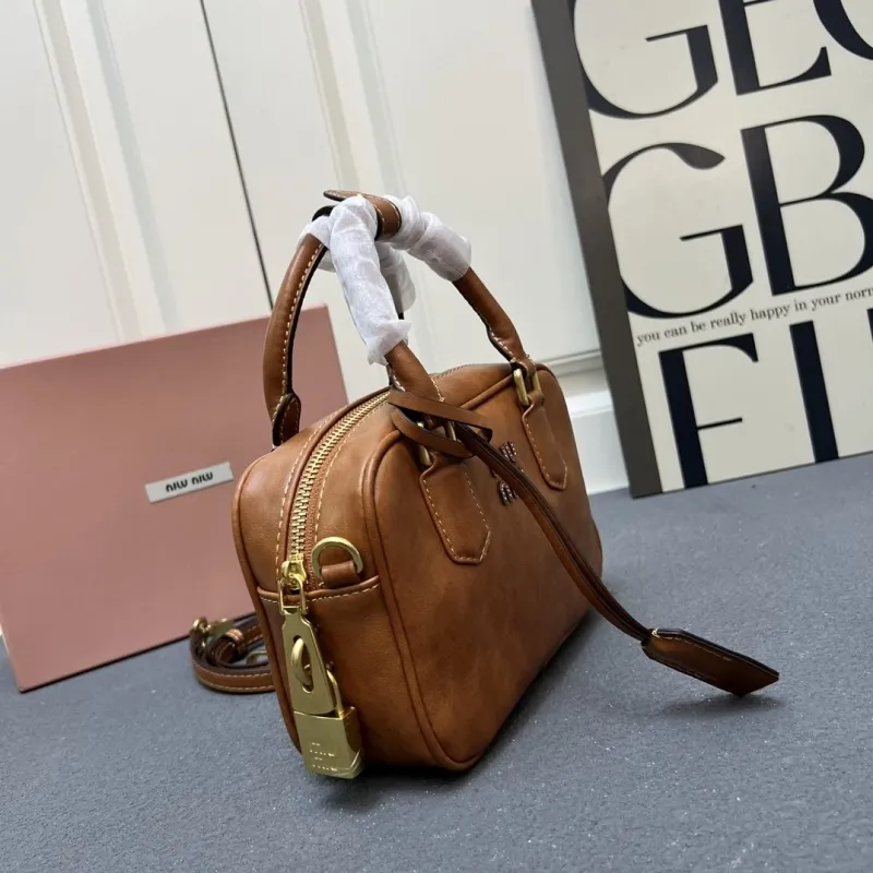 MIU MIU Brown Leather Top Handle Crossbody Bag 1E123 - Image 3