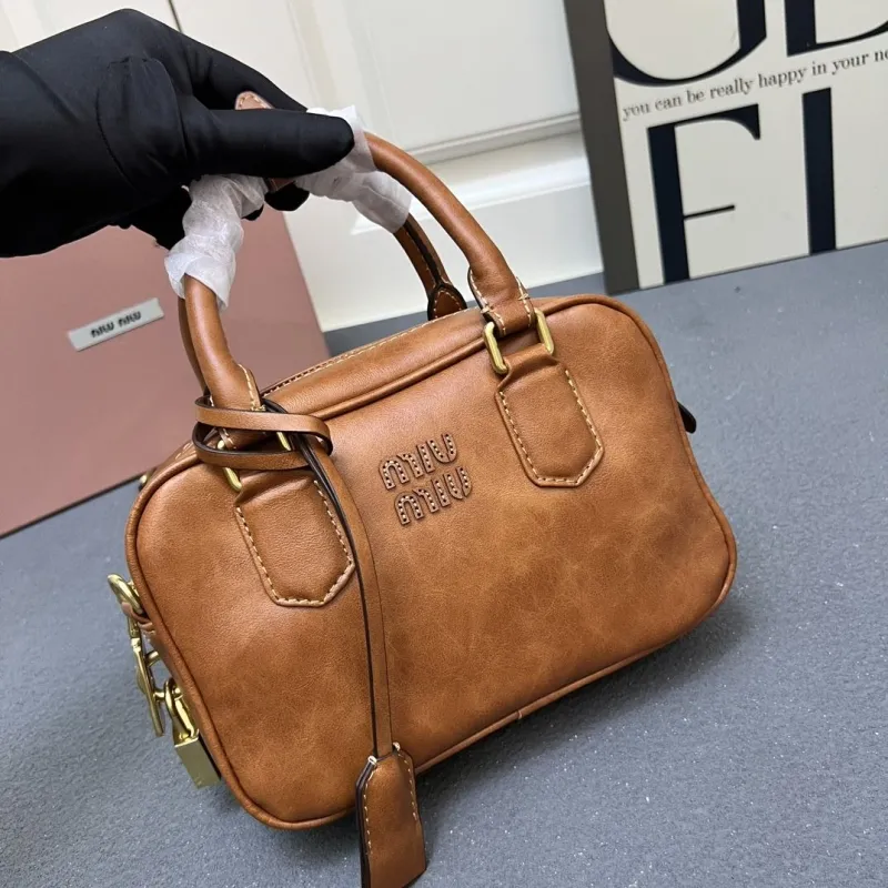 MIU MIU Brown Leather Top Handle Crossbody Bag 1E123 - Image 4
