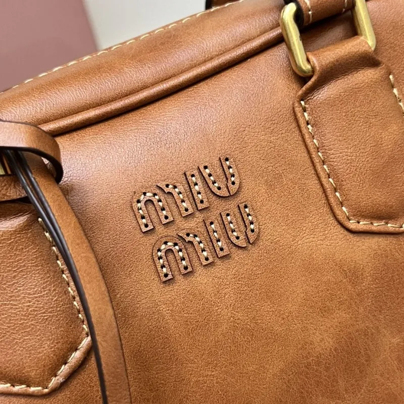 MIU MIU Brown Leather Top Handle Crossbody Bag 1E123 - Image 5