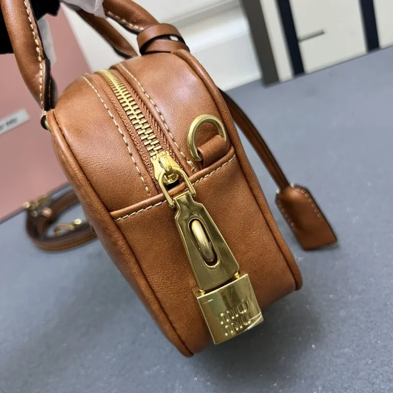 MIU MIU Brown Leather Top Handle Crossbody Bag 1E123 - Image 6