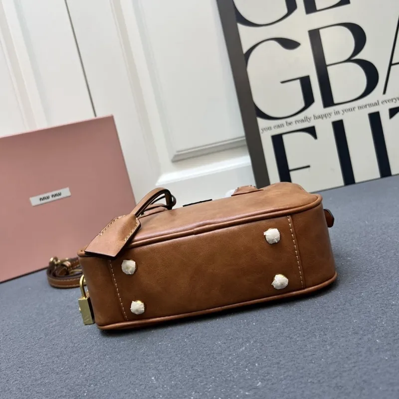 MIU MIU Brown Leather Top Handle Crossbody Bag 1E123 - Image 7