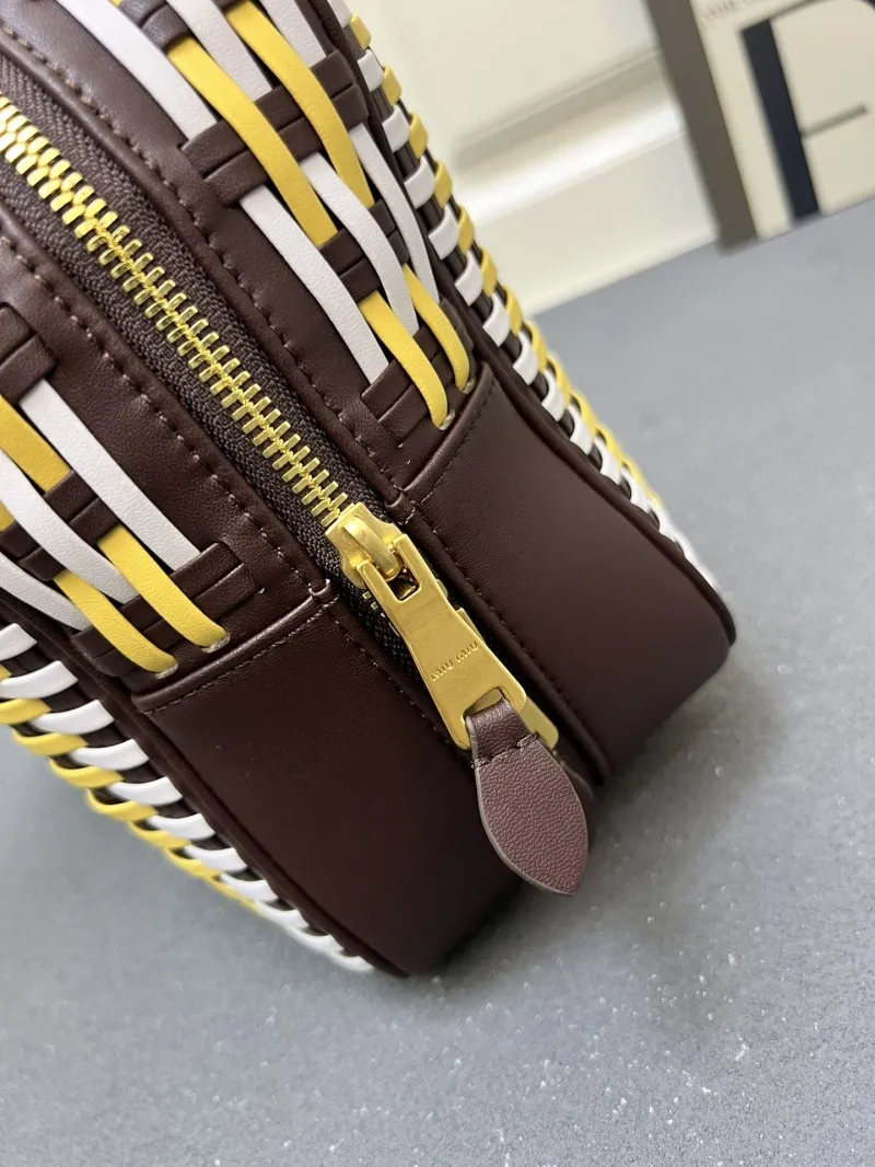 Miu Miu 1C6647 Large Yellow White Brown Woven Top Handle Bag - Image 8