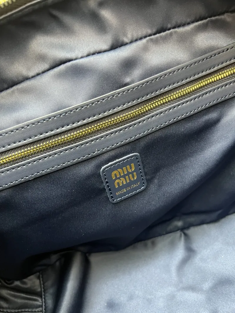 Alternative view of Miu Miu 1C6647 Navy White Woven Top Handle Bag Large 34cm