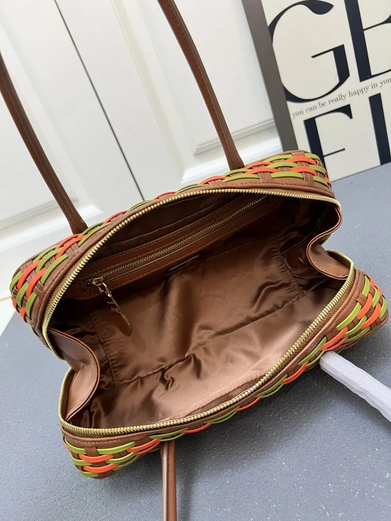 Alternative view of MIU MIU Small Woven Top Handle Bag Orange Green