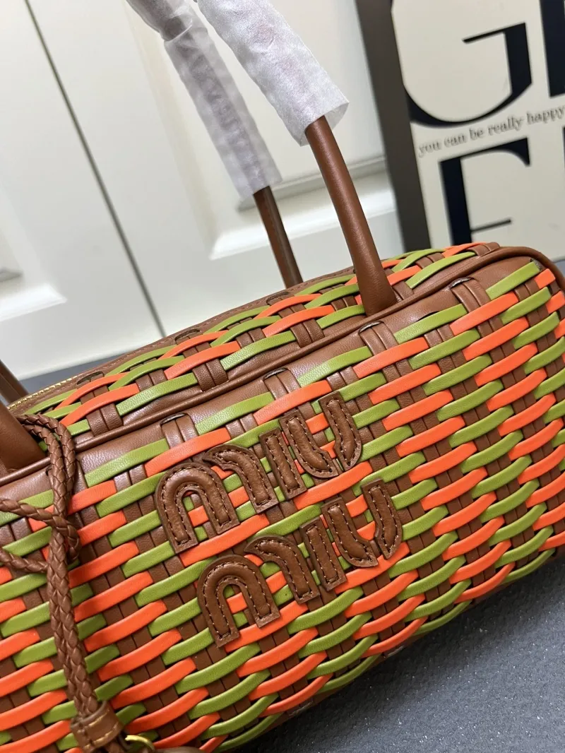 MIU MIU Small Woven Top Handle Bag Orange Green - Image 6