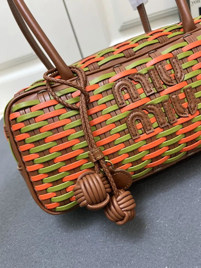 MIU MIU Small Woven Top Handle Bag Orange Green - Image 7