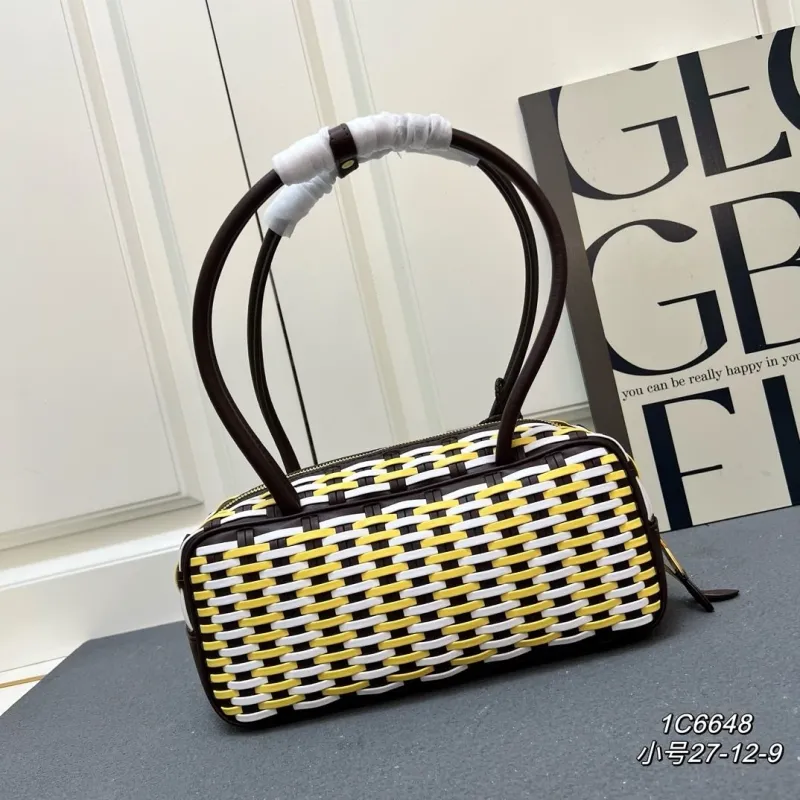 MIU MIU Yellow White Woven Small Top Handle Bag 1C6648 - Image 3